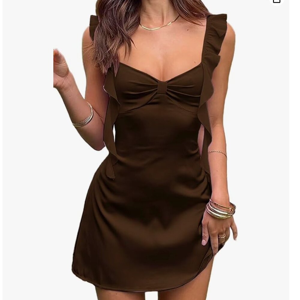 NWT • Brown Ruffles Cocktail Dress • Size 4